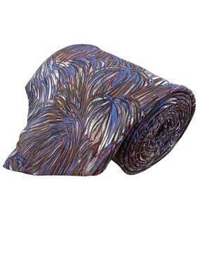 Christian DMens Brown Blue Feather Print Silk Tie Italy Made USA